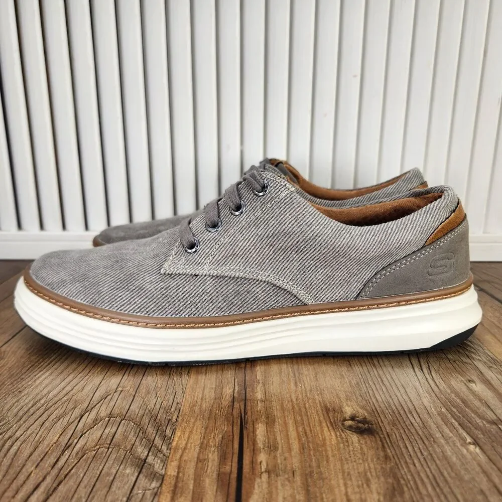 Skechers Moreno Ederson Mens Size 8.5 Taupe Canvas Lace Up Preppy Shoes 65981